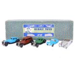 A rare Dinky Toys export set No3 ‘Private Automobiles’. Comprising 5 cars - Rover 36d in mid blue