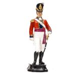 A Royal Worcester painted figure “Officer of the Coldstream Guards 1815”,in full dress with sword,