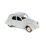 French Dinky Toys Citroen 2cv 24t. Grey body with satin darker grey roof, example with 3 rear red