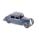 Dinky Toys Riley Saloon 40a. An example in dark blue with black ridged wheels, black tyres and small