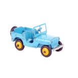 A rare Dinky Toys Jeep 25J 1947-1948. In sky blue with yellow wheels and black tyres, with screen,