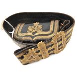 A Vic officers black leather shoulder belt and pouch of the Royal Army Medical Corps, 3 gilt stripes