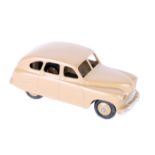 Dinky Toys Standard Vanguard 40e. An example in fawn with closed rear wheel arches, fawn wheels,
