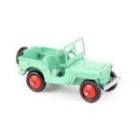 A rare Dinky Toys Jeep 25J 1947-1948. In another shade of light green with red wheels and black