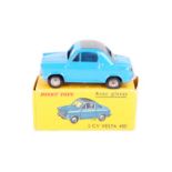 French Dinky Toys 2CV Vespa 400 24L. In mid blue with dark grey roof, spun plated convex wheels,