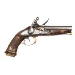 An Italian officer’s 20 bore flintlock pistol, 9¾” overall, 2 stage barrel with chiselled band and