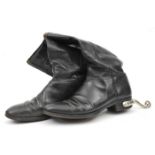 A pair of officer’s black leather Wellington boots, with plated spurs. GC