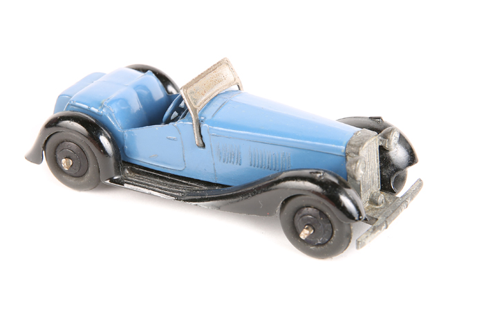 Dinky Toys British Salmson 2 seater open sports car 36e. An example in powder blue with black closed