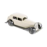 Dinky Toys Daimler 30c. In fawn with black closed chassis, ridged black wheels and black tyres.