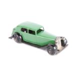 Dinky Toys Daimler 30c. In leaf green with black open chassis, smooth black wheels and black tyres