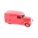 Dinky Toys type three Delivery Van 280. In red with ridged bright red wheels and black tyres, closed