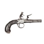 A 50 bore cannon barrelled flintlock boxlock pocket pistol, 7¾” overall, turn off barrel 2¾”, with