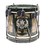 A rifle green painted side drum of The Cameronians (Scottish Rifles), bearing title scrolls,