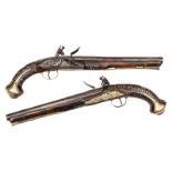 A pair of 20 bore flintlock holster pistols made for the Eastern market, by Bartrum, c 1800, 17”
