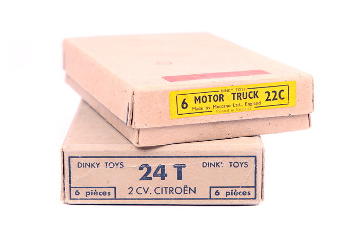 2 Dinky Toys Empty Trade Packs. A French Dinky example 2CV Citroen 24T (6), no dividers. Plus a