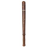 A Vic oak truncheon, painted crown/ VR/ MSC / 24 (Metropolitan Special Constabulary), ribbed grip,