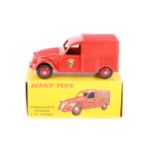 French Dinky Toys Fourgonnette Incendie 2CV Citroen 25D. In red with shield motif to doors, with