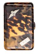 A WWII period tortoiseshell cigarette case, the lid inlaid with small silver (not HM) RAF wings