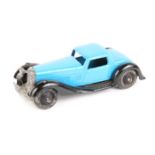 Dinky Toys Bentley 36b. In mid blue with black closed chassis, ridged black wheels and black