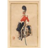 A watercolour by Richard Wymer “Queen’s Bays 1837”, showing an officer in full dress with helmet,
