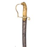 An unusual 1796 light cavalry officer’s type sword, possibly for naval use, broad, curved shallow