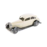 Dinky Toys Rolls Royce 30b. In fawn with black closed chassis, ridged black wheels and black