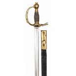 A Household Cavalry officer’s levée dress sword, c1840, straight, fullered blade 33” (tip slightly