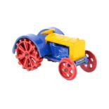 A scarce Meccano Dinky Toys Farm Tractor 22e. An example in yellow, blue and red, with hook. VGC for