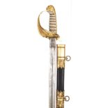 A Vic RN officer’s sword, slightly curved, fullered blade 29½”, by Moore & Jupp, London, etched with