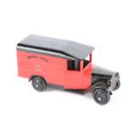 Dinky Toys Royal Mail Van 34b. Example in red with black roof, 2/3 of bonnet black, black chassis,