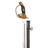 †A WWI period Prussian Guard Infantry officer’s sword, plated, twin fullered blade 32”, with “