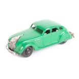 Dinky Toys Chrysler Airflow 30a. An example in leaf green with plated grille and bumpers, black