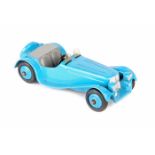 Dinky Toys Jaguar SS100 38f. In light blue with light grey seats and tonneau, screens, open steering
