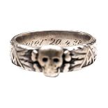 A Third Reich SS officer’s “Totenkopf” presentation ring, silver coloured, the inside engraved “S.