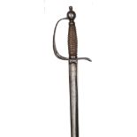 A late 18th century officer’s spadroon, straight SE fullered blade 32½”, with traces of maker’s name