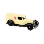 Dinky Toys Ambulance 30f. An example in cream with black closed chassis, closed windows, red