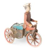 A rare early 20th C German clockwork tinplate toy by Lehmann. Named ‘Motor Rad Cycle’ this three