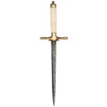 A delicate late 18th century naval dirk, tapering diamond section blade 6½”, small gilt flattened