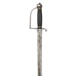 An unusual infantry officer’s service sword, c 1780, plain straight fullered blade 33”, with back