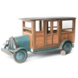 3 large scale hand-made model vehicles. Two from the 1920’s-30’s. A 10-wheeled transport wagon of