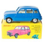 Spanish Dinky Toys Renault 4L (518). In bright blue with white interior, with windows, dished spun