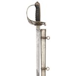 A late Vic officer’s sword of a Rifle Regiment, straight fullered blade 32½”, by Wilkinson, no 36264