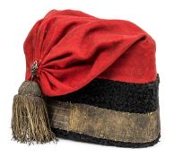 A scarce Geo officer’s tent cap, black beaver sides with gilt oak wreath lace headband, falling