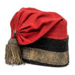 A scarce Geo officer’s tent cap, black beaver sides with gilt oak wreath lace headband, falling