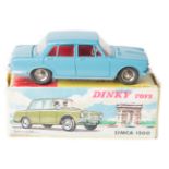 French Dinky Toys Simca 1500 (523). In light blue with red interior, with windows, dished spun