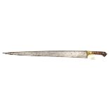 A late 19th century Khyber knife, tapering T section blade 24”, with shallow fuller along the top of