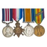 Four: MM George V first type (50527 Bmbr. A. Swinnerton R.G.A), 1914-15 star (Gnr), BWM, Victory (