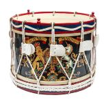 A good ERII scarlet painted tenor drum of The Royal Marines, bearing the Royal Arms with supporters,