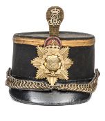 A Danish officer’s shako, c1912, of blue cloth, patent leather peak and head band, gilt lace band to