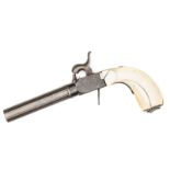 A good quality Belgian 55 bore percussion boxlock pocket pistol, 7¼” overall, turn off ribbed